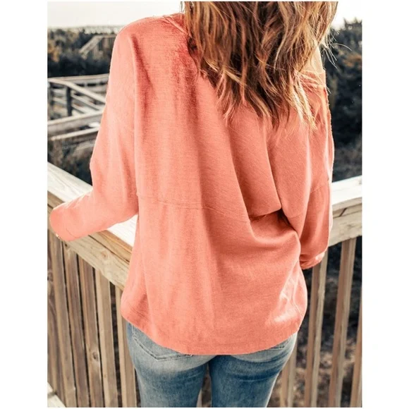 Cozy V neck Loose Fit Long Sleeve Top - Picture 3 of 3